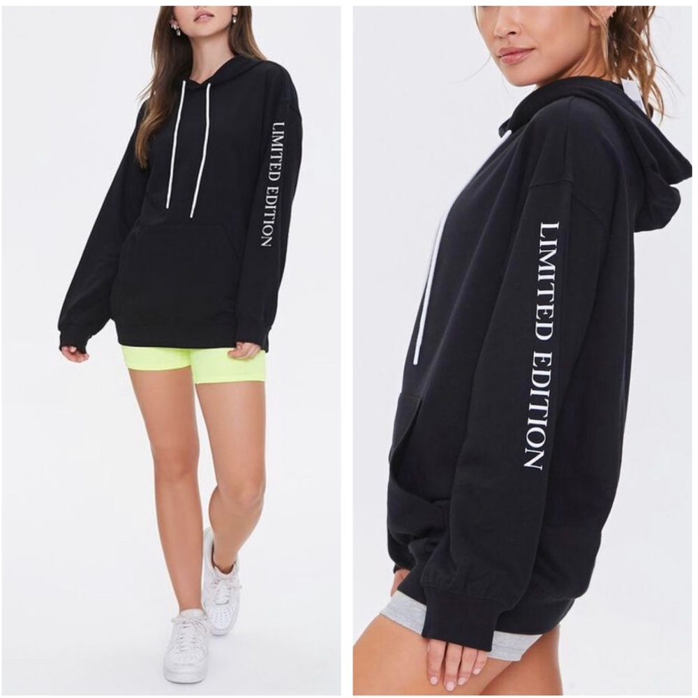 NEW Forever 21 Active Black “Limited Edition” Long Sleeve Hooded Sweatshirt M